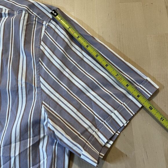 Topman Button Down Shirt Mens Size L Striped Short Sleeve Purple Orange White - Picture 5 of 7